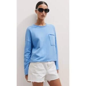 Me + Em Lightweight Raw Edge Boxy Top In Vivid Blue size 12